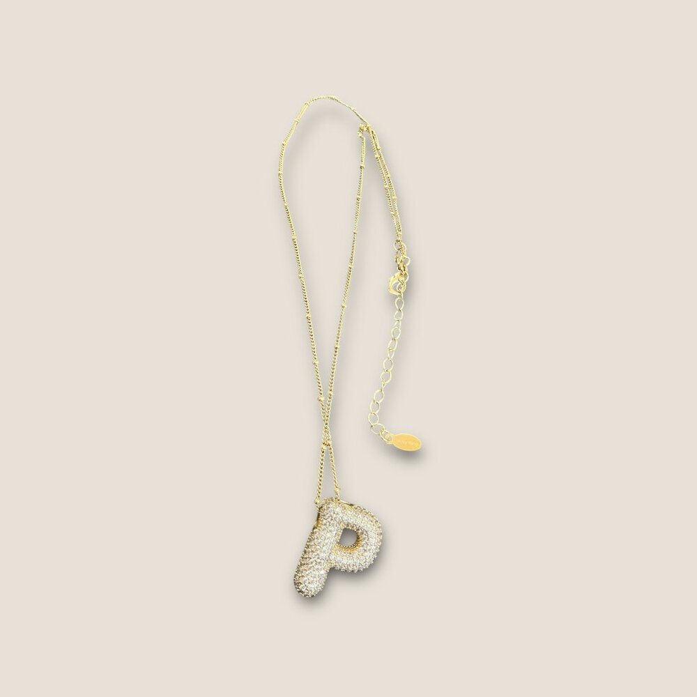Savvy Bling Initial Letter P Necklace Gold-Tone 17-19 Inches With Rhinestones